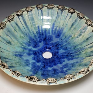 Turtle Art Vessel Sink Border Crystalline Glaze Custom Ceramic Art Basin MADE TO ORDER image 1