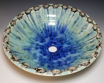 Turtle Art Vessel Sink Border Crystalline Glaze Custom Ceramic Art Basin MADE TO ORDER
