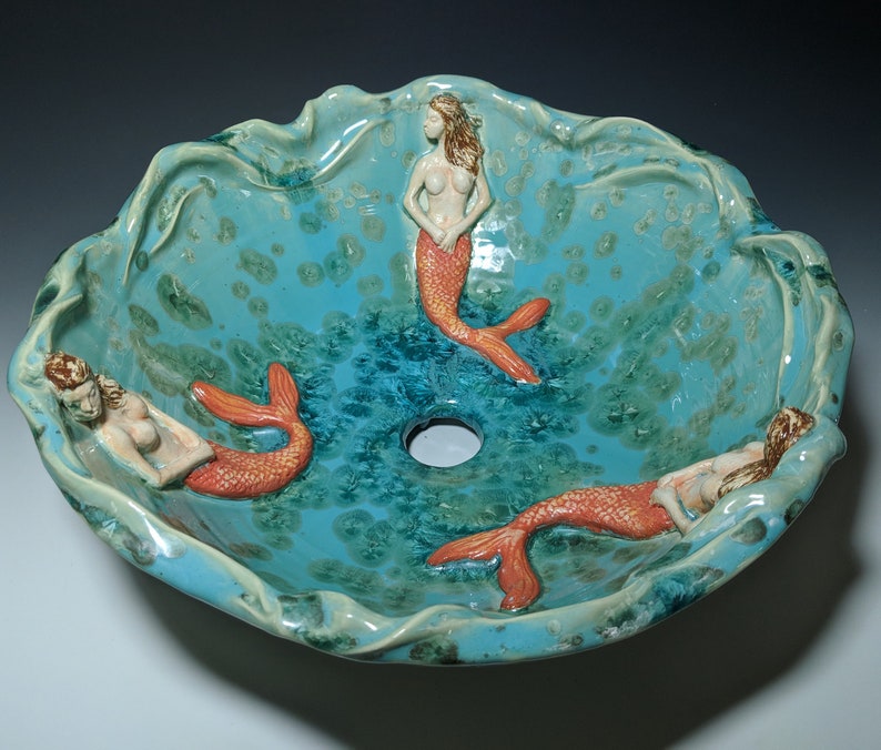 Mermaid Sculpted Vessel Sink With Wave Detail Handmade Custom Etsy