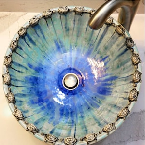 Turtle Art Vessel Sink Border Crystalline Glaze Custom Ceramic Art Basin MADE TO ORDER