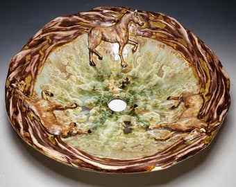 Horse Vessel Sink Handmade Art Basin Crystalline Glaze MADE TO ORDER