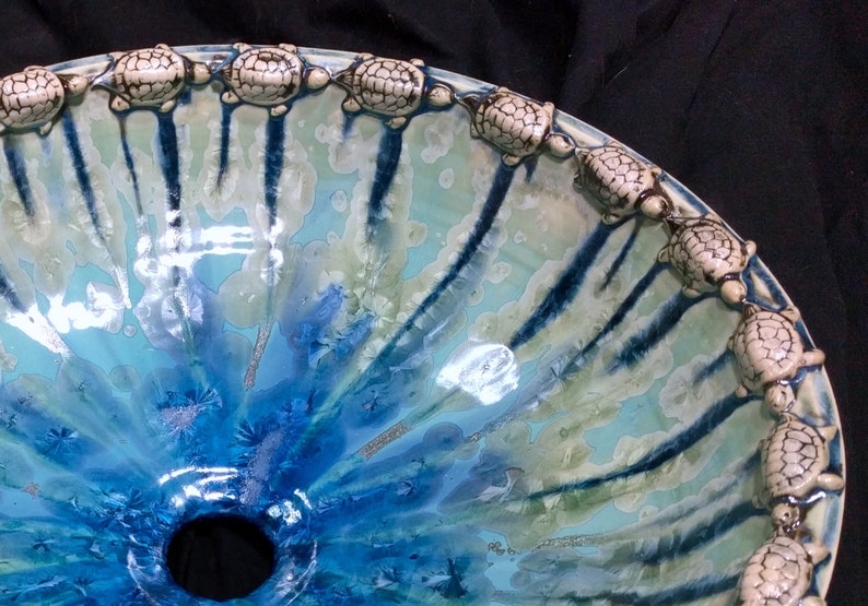 Turtle Art Vessel Sink Border Crystalline Glaze Custom Ceramic Art Basin MADE TO ORDER image 3