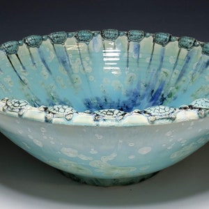 Turtle Art Vessel Sink Border Crystalline Glaze Custom Ceramic Art Basin MADE TO ORDER image 5