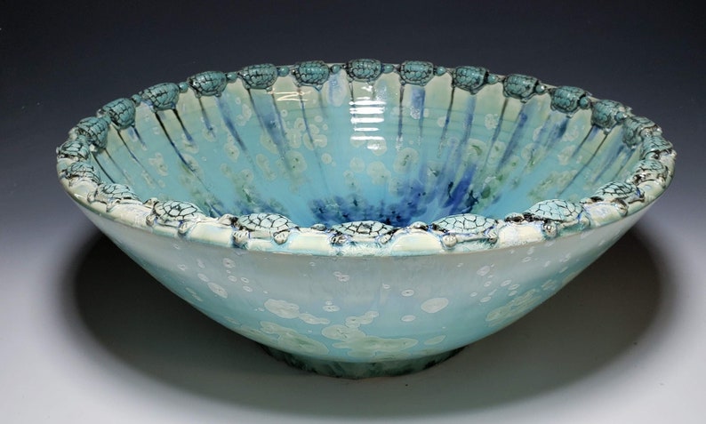 Turtle Art Vessel Sink Border Crystalline Glaze Custom Ceramic Art Basin MADE TO ORDER image 5