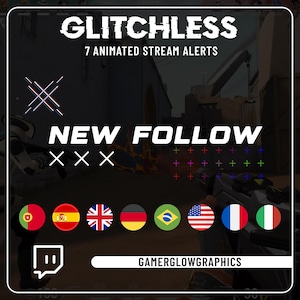 Animated Glitch Alert Pack | For Twitch, Kick | Compatible with OBS & Streamlabs
