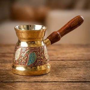 Handmade Copper Turkish Coffee Pot: Peacock Finjan, Middle Eastern Decor