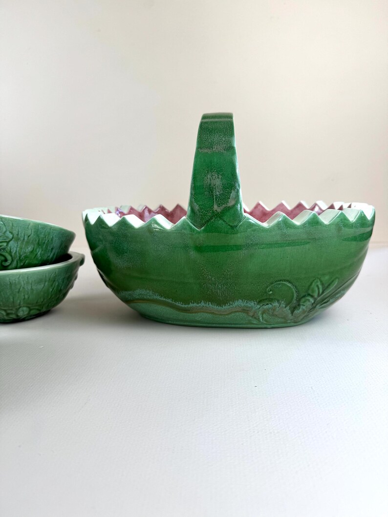 Vintage Ceramic Watermelon Bowl Handled With 6 Watermelon Bowls - Etsy - Bamboo Leaf Patterned Korean Ceramic Melon Bowls