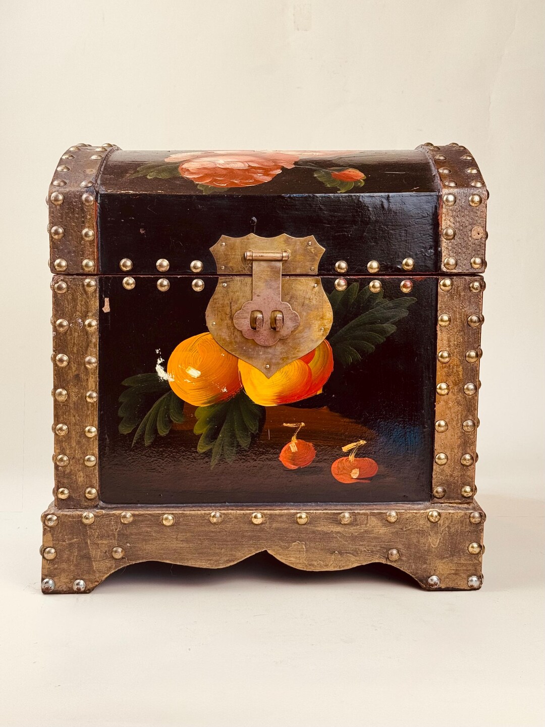 Vintage Wooden Folk Art Handpainted Trunk Box | Floral - Etsy