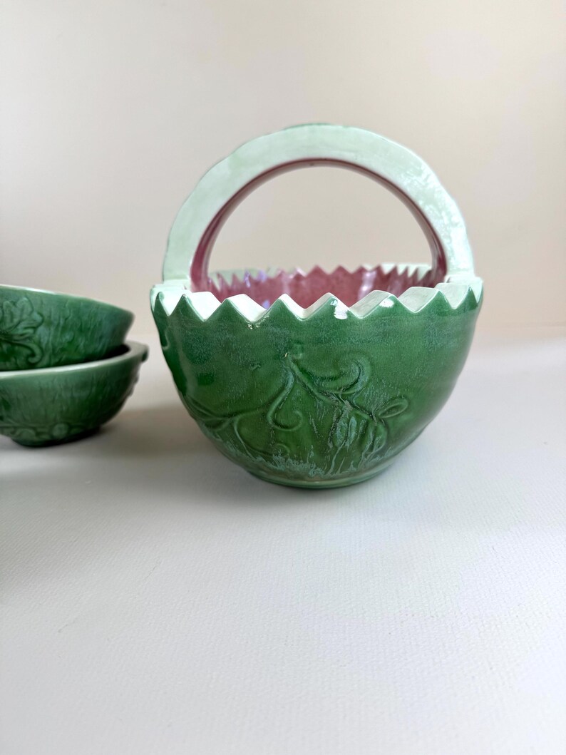 Vintage Ceramic Watermelon Bowl Handled With 6 Watermelon Bowls - Etsy