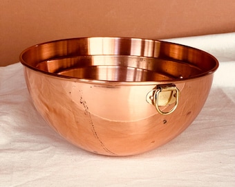 Copper Mixing Bowl Round Bottom Made In Korea Rolled Edge Vintage Set of 3