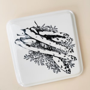 Vintage Gien France Trivet Tray Blue and Ivory