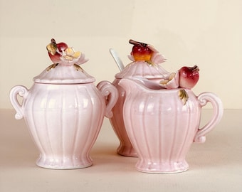Vintage Napco Apple Blossom Sugar Creamer Jam Jar Bowls Japan