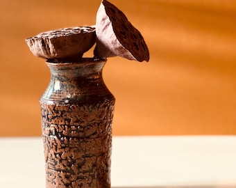 Hand Thrown Studio Pottery Blue Brown Vase 6”