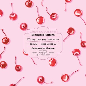 Scattered Monochrome Hand Painted Watercolor Cherries Seamless Pattern | Large (Commercial Use TIFF) | Grand scale repeat 53cm 20,8 inch