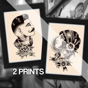 Valentines American Traditional Tattoo Romantic Love Couple Artwork Print A5 A4 A3