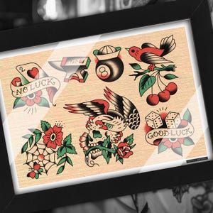 American Traditional Tattoo Old School Artwork Flash Print A5 A4 A3
