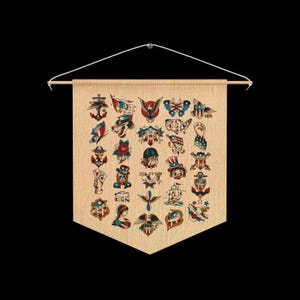 American Traditional Tattoo USA Flash Sheet Pennant banner