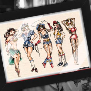 American Traditional Tattoo Pin Up Old School Artwork Flash Print A5 A4 A3
