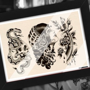 American Traditional Tattoo Old School Artwork Flash Print A5 A4 A3