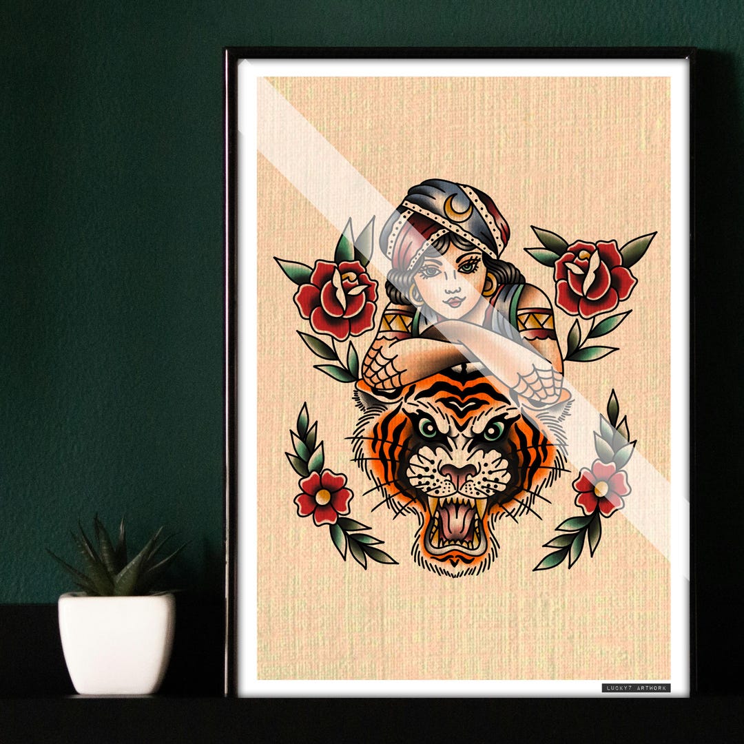American Traditional Tattoo Old School Artwork Flash Print Gypsy Lady ...