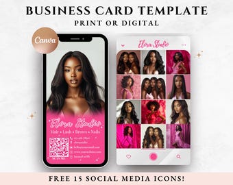 Business Card Template Instagram Business Cards Editable QR Code Business Card DIY Canva Digital Business Card Printable Esthetician Card