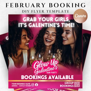 Februar Buchung Flyer Valentinstag Flyer Haar Flyer Galentines Day Book Now Flyer Canva Template Instagram Flyer Template Business