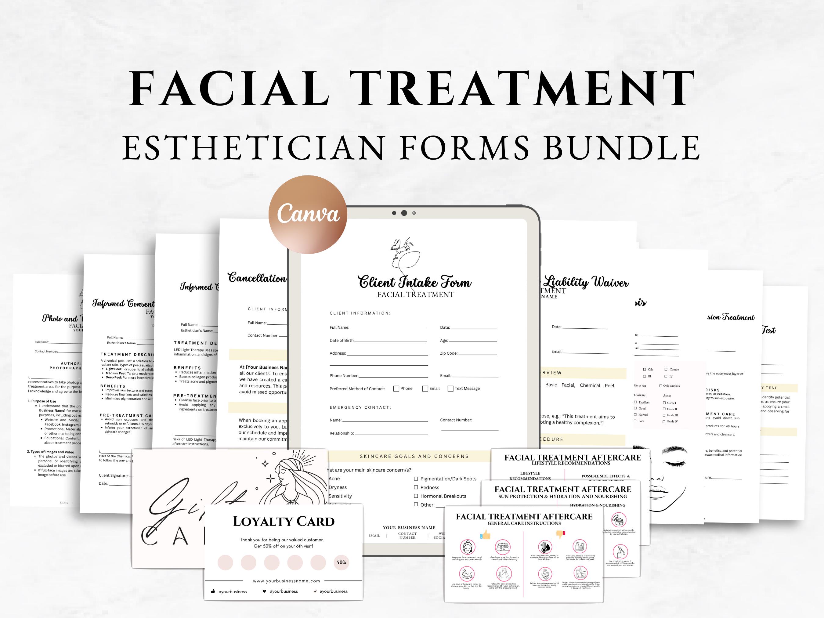 Facial Treatment Forms Facial Consultation Form Editable Esthetician ...