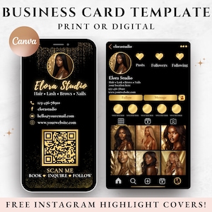 Cartes de visite Instagram carte de visite modifiable avec code QR Modèle de carte de visite en toile à faire soi-même Carte de visite numérique imprimable