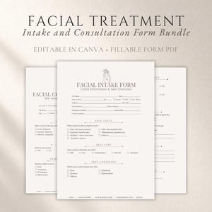 Formulário de anamnese para esteticista iniciante | Formulário de consulta facial imprimível | Pacote de formulários editáveis para esteticistas | Modelo do Canva e PDF preenchível