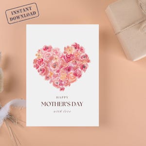 Carte imprimable Happy Mother's Day, Carte numérique pour la fête des Mères, Carte de voeux, Carte florale, Carte d'amour, Carte vierge imprimable, Carte pliable