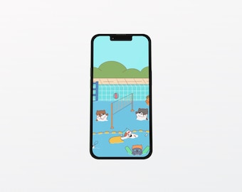Cute Cats Swimming Phone Wallpaper | Illustration | Phone Wallpaper | iPhone & Android Backgrounds
