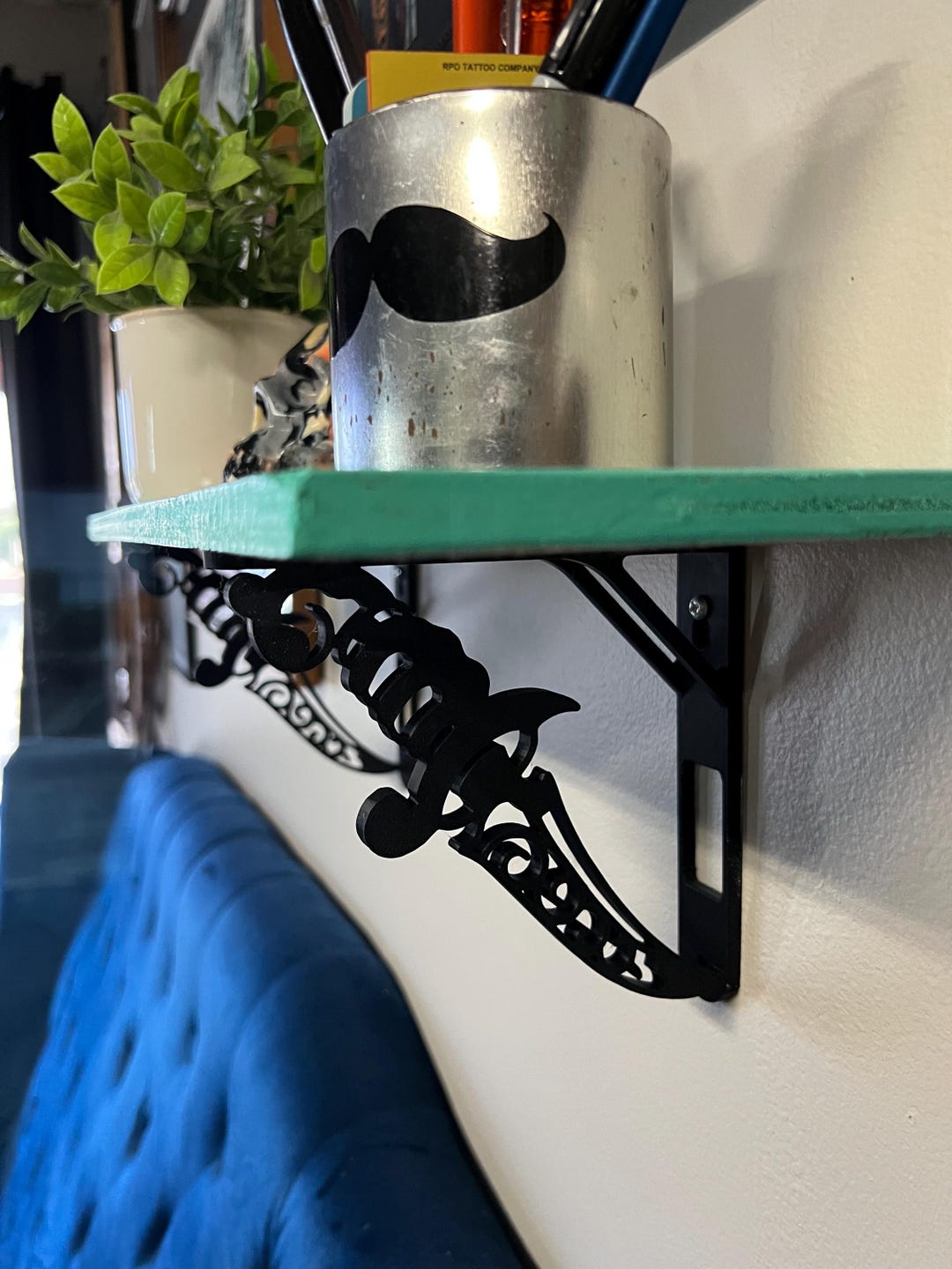 Traditional Dagger Shelf Wall Brackets for Tattoo Studio Shop Ink Decoration. Set of 2