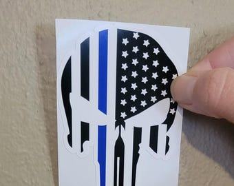 122 - Punisher Skull Blue Line Sticker