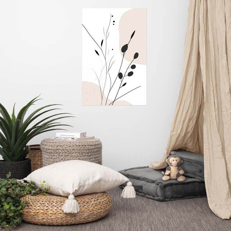 Picture of Minimalist Botanical Wall Art Print Modern Black Floral Line ... - Etsy