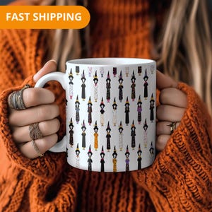 Halloween Witch Mug – Ceramic Coffee Cup with Spooky Pattern, Unique Halloweening Gift