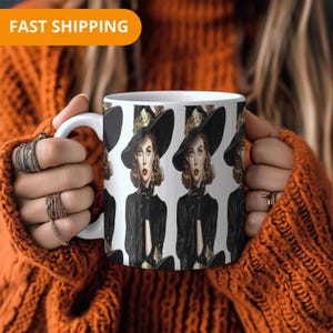 Halloween Witch Mug – Ceramic Coffee Cup with Spooky Pattern, Unique Halloweening Gift