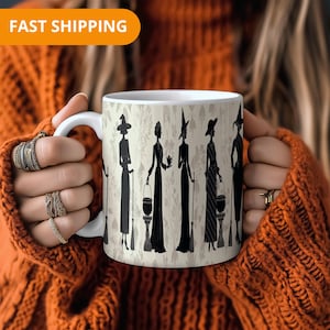 Halloween Witch Mug – Ceramic Coffee Cup with Spooky Pattern, Unique Halloweening Gift