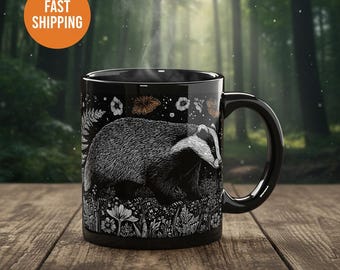 Whimsical Badger Mug, Cottagecore Woodland Coffee Cup, Rustic Nature Lover Gift, Fairycore & Forestcore Decor