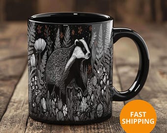 Whimsical Badger Mug , Cottagecore Woodland Coffee Cup, Rustic Nature Lover Gift, Fairycore & Forestcore Decor