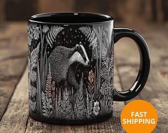 Whimsical Badger Mug , Cottagecore Woodland Coffee Cup, Rustic Nature Lover Gift, Fairycore & Forestcore Decor