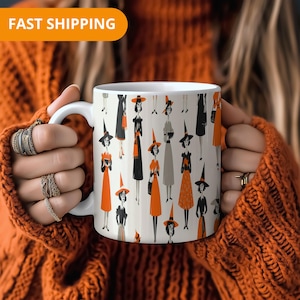 Halloween Witch Mug – Ceramic Coffee Cup with Spooky Pattern, Unique Halloweening Gift