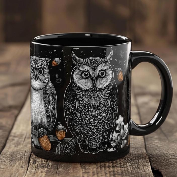 Owl Mug, Forest Core Owl Design, Woodland Theme Mug, Nature Lover Gift, Whimsical Cottage Core Cup,