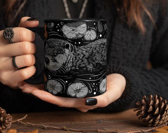 Mug loutre, tasse à café animaux de la forêt, cadeau pour amoureux de la nature, design Forestcore Cottagecore, mug en céramique 11 oz 15 oz