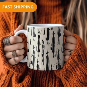 Halloween Witch Mug – Ceramic Coffee Cup with Spooky Pattern, Unique Halloweening Gift