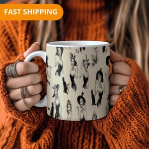 Halloween Witch Mug – Ceramic Coffee Cup with Spooky Pattern, Unique Halloweening Gift