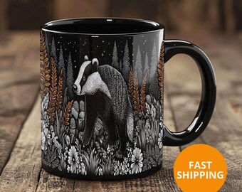 Whimsical Badger Mug,  Cottagecore Woodland Coffee Cup, Rustic Nature Lover Gift, Fairycore & Forestcore Decor