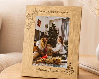 Personalized Wooden Photo Frame, Our First Christmas Together, Couple Keepsake, Newlywed Gift, Mr and Mrs Christmas Frame, Holiday Decor