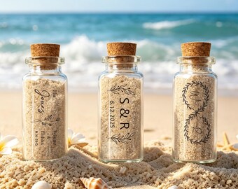 Mini Honeymoon Sand Bottle,Personalized Travel Memory Jar,Vacation Beach Keepsake,Wedding Bridal Shower Gift,Mr and Mrs Couple Sand Keepsake