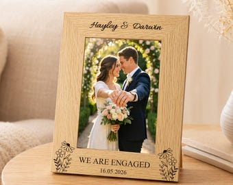 Custom Engraved Photo Frame, Personalized Wooden Picture Frame 4x6 5x7 8x10, Wedding Gift, Engagement Gift, Newly Engaged Couple Photo Frame
