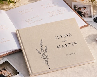 Custom Linen Wedding Guest Book, Personalized Hardcover Keepsake, Polaroid Photo Memory Book, Sign In Album for Reception, Wedding Keepsake
